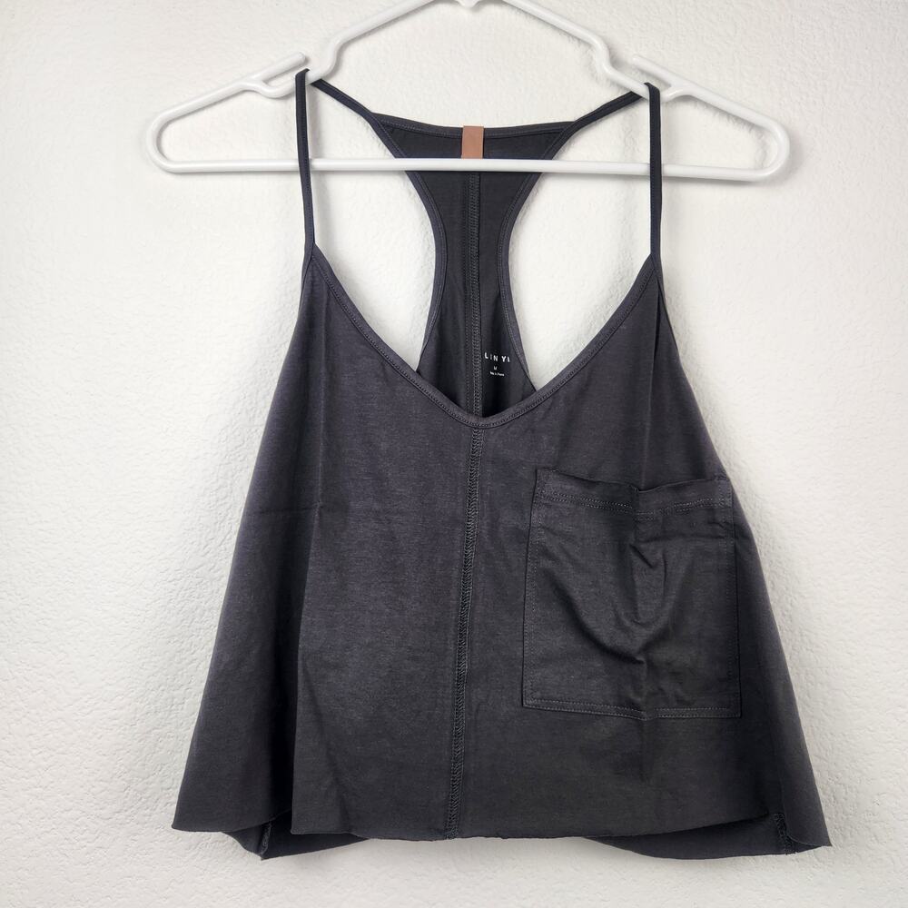 Lunya Organic Pima Racer Tank Gray Size Medium NWOT Pocket